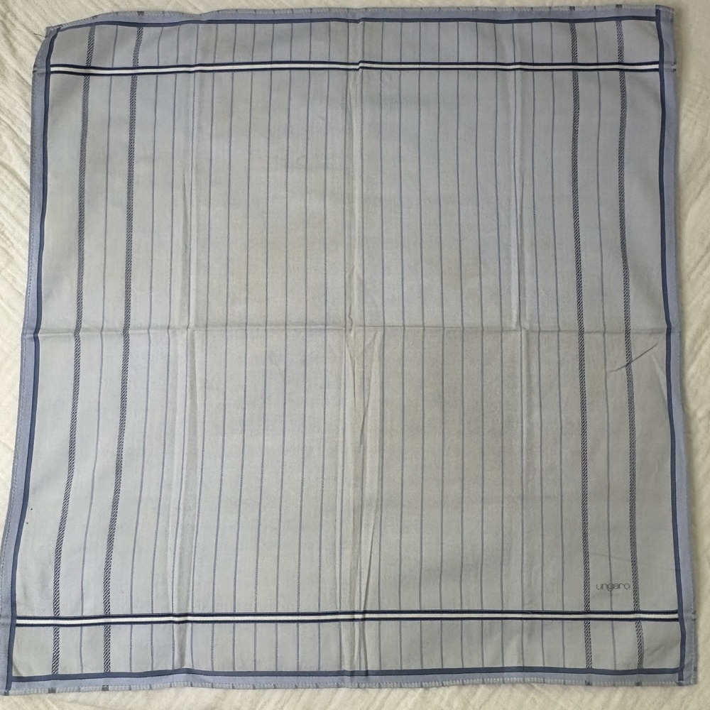 Ungaro Scarf Handkerchief Striped Cotton Blue Logo Square 17.5"